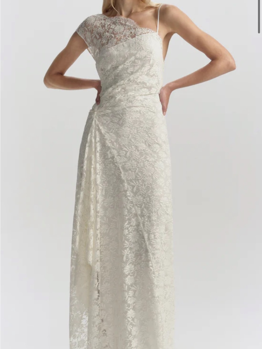 A.L.C. Ivory Lace One-Shoulder Evening Gown